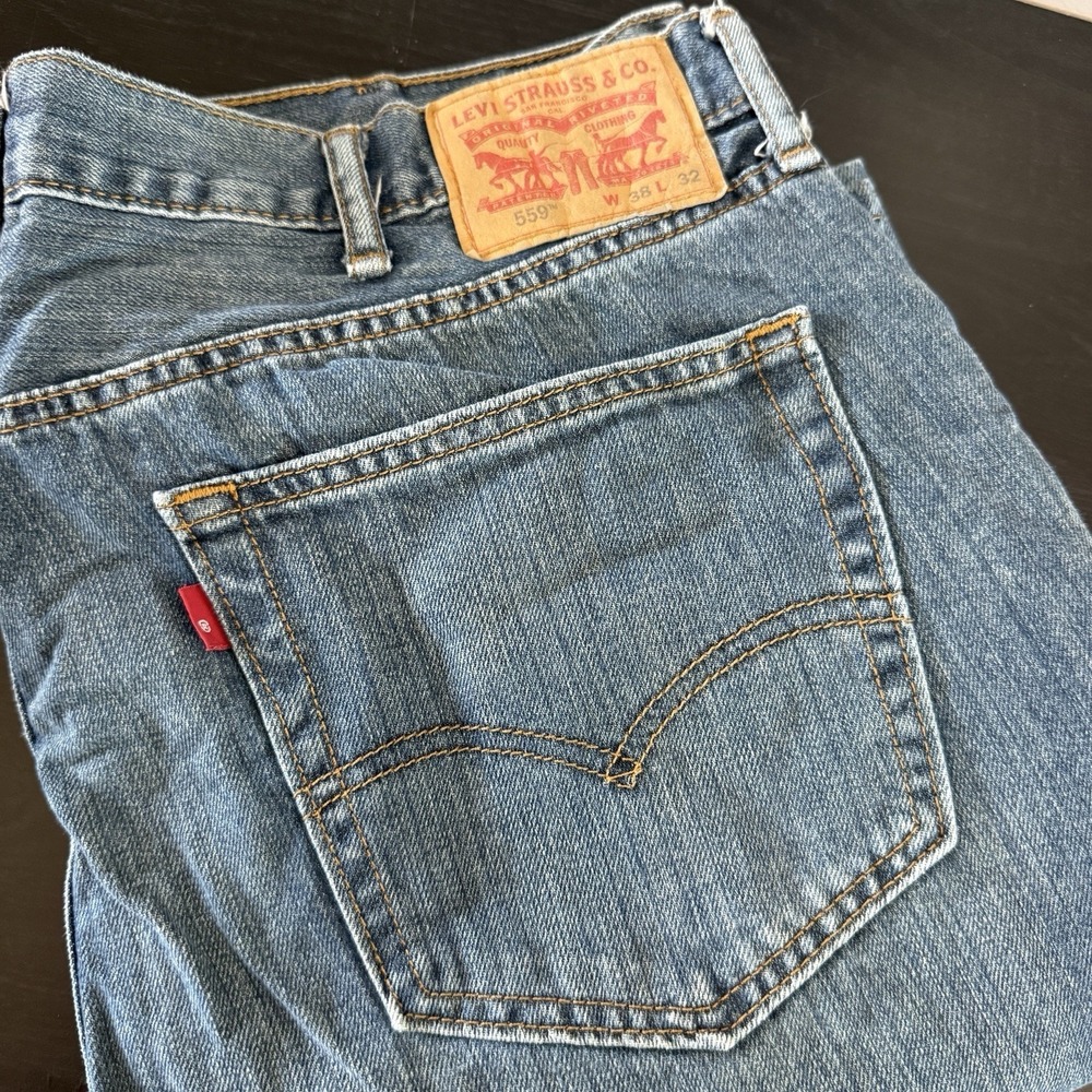 Levis 559 Relaxed Straight fit‎ Jeans Mens 38x32 Fits38x31 Med Wash Rugged Work